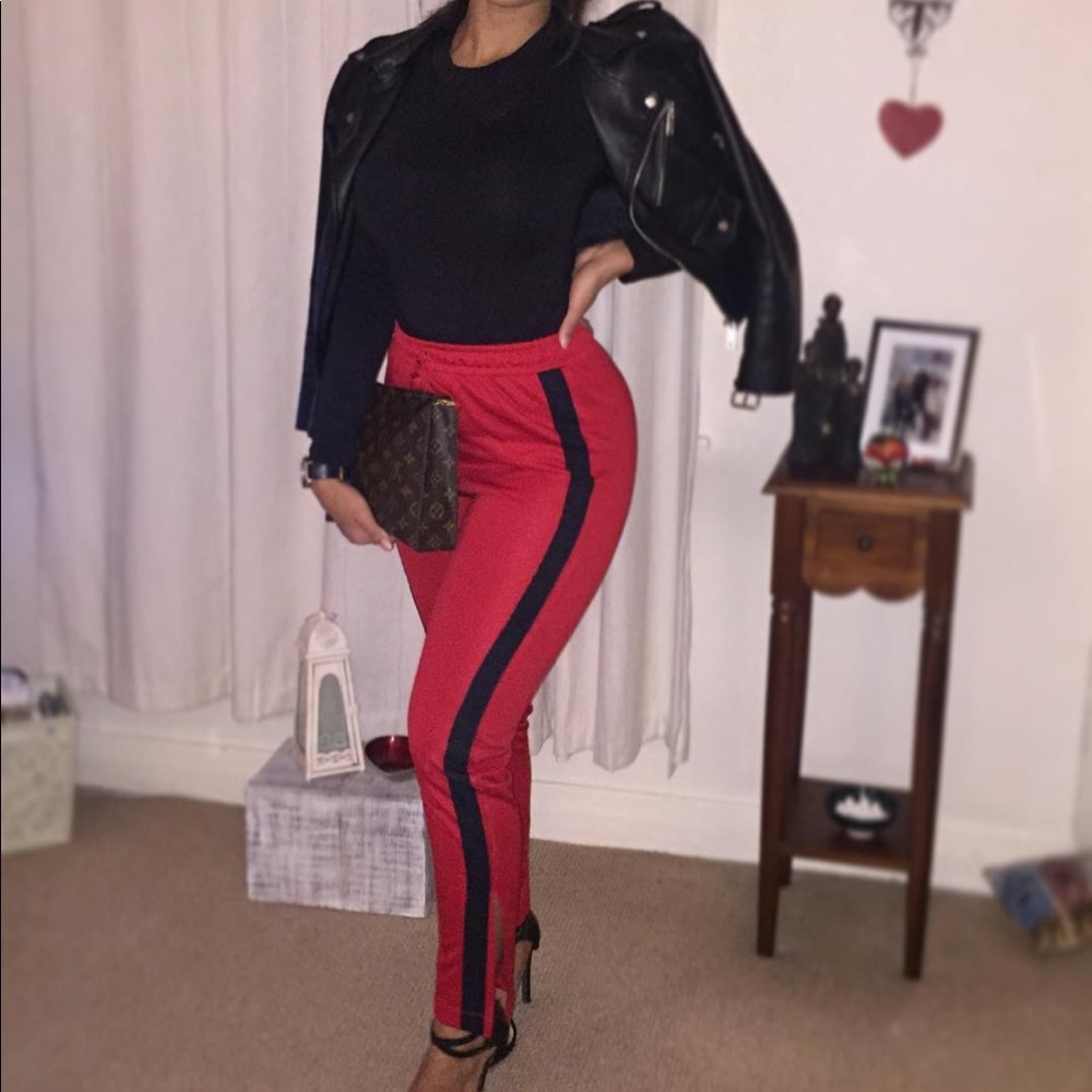 ZARA Red Black Side Striped Wide Leg Trousers M